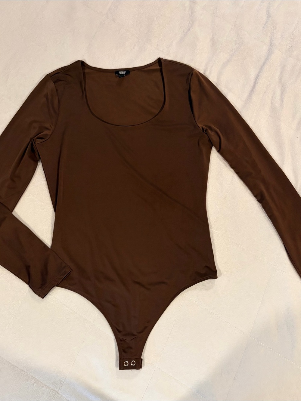 Express Brown Long-Sleeve Scoop Neck Bodysuit